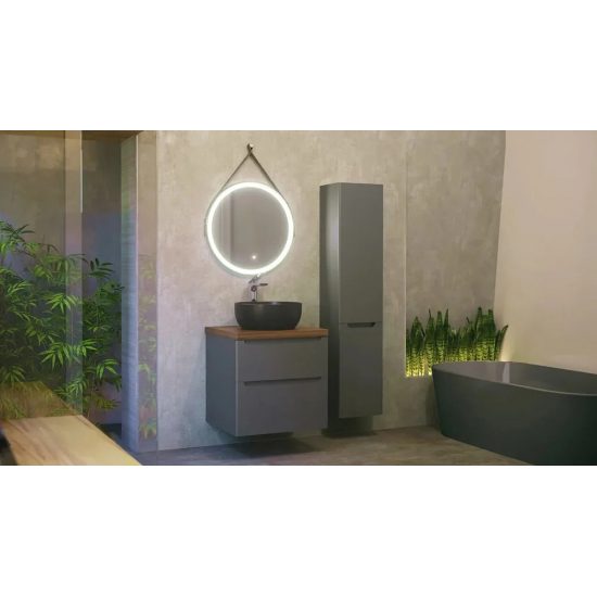 Тумба с раковиной JORNO Wood 60, серая, темная столешница