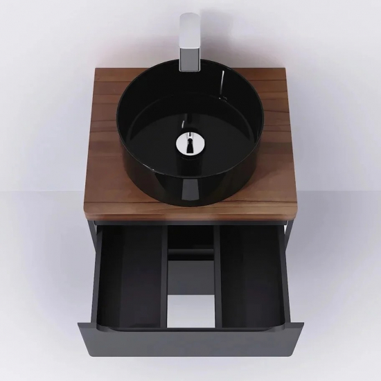 Тумба с раковиной JORNO Wood 60, серая, темная столешница