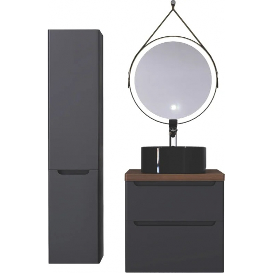 Тумба с раковиной JORNO Wood 60, серая, темная столешница