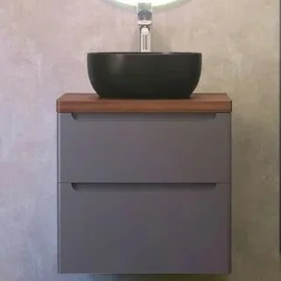 Тумба с раковиной JORNO Wood 60, серая, темная столешница