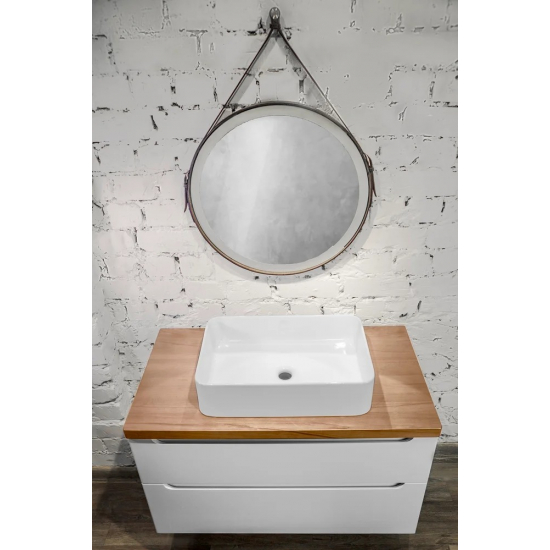 Тумба с раковиной JORNO Wood 80, белая, светлая столешница