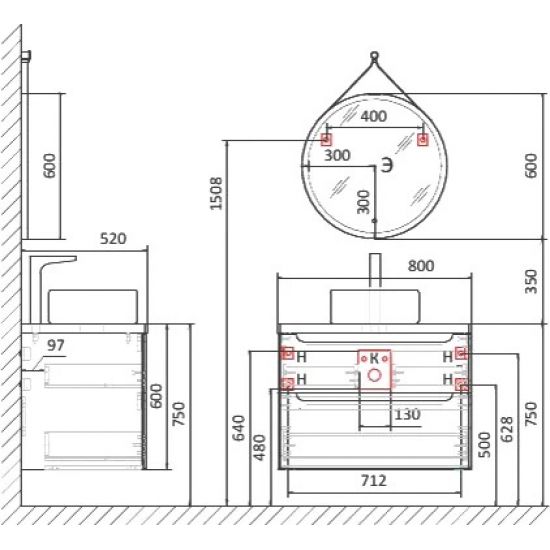 Тумба с раковиной JORNO Wood 80, белая, светлая столешница