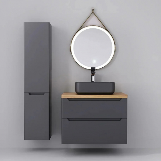 Тумба с раковиной JORNO Wood 80, серая, светлая столешница