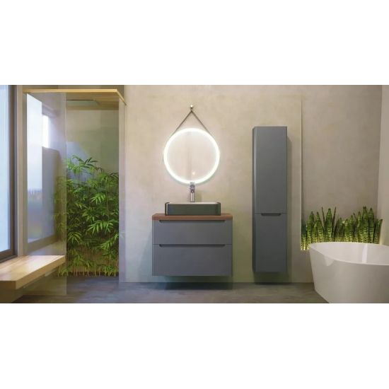 Тумба с раковиной JORNO Wood 80, серая, темная столешница