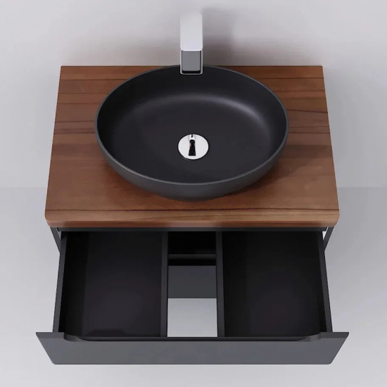 Тумба с раковиной JORNO Wood 80, серая, темная столешница