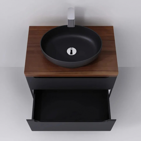 Тумба с раковиной JORNO Wood 80, серая, темная столешница