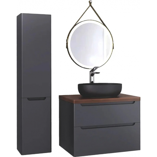 Тумба с раковиной JORNO Wood 80, серая, темная столешница