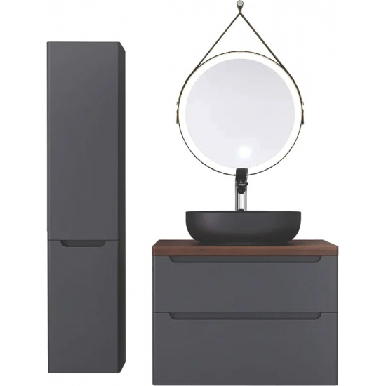 Тумба с раковиной JORNO Wood 80, серая, темная столешница