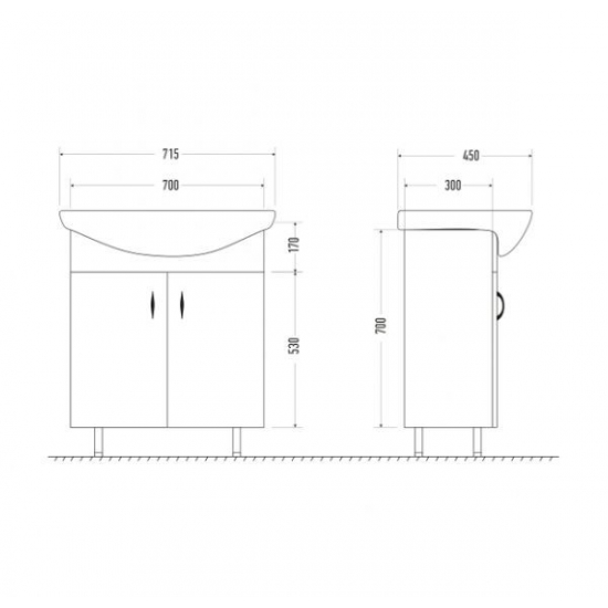 Тумба с раковиной MIRSANT Глория 70 напольная, раковина Балтика 70