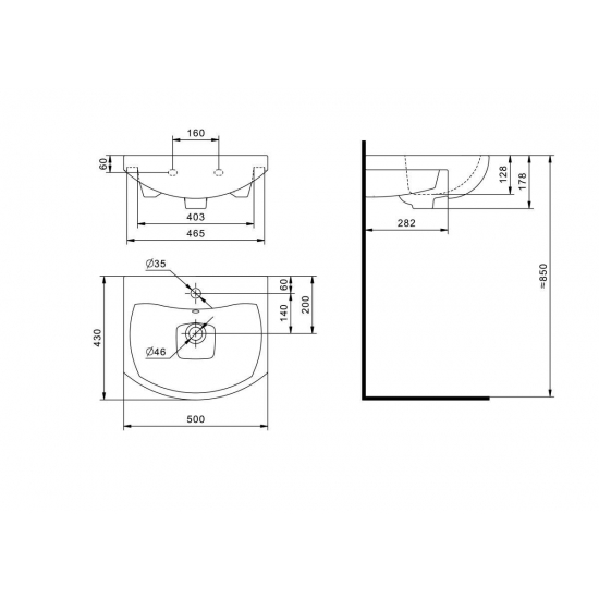 Тумба с раковиной MIRSANT Grace 50 напольная, раковина Балтика 50