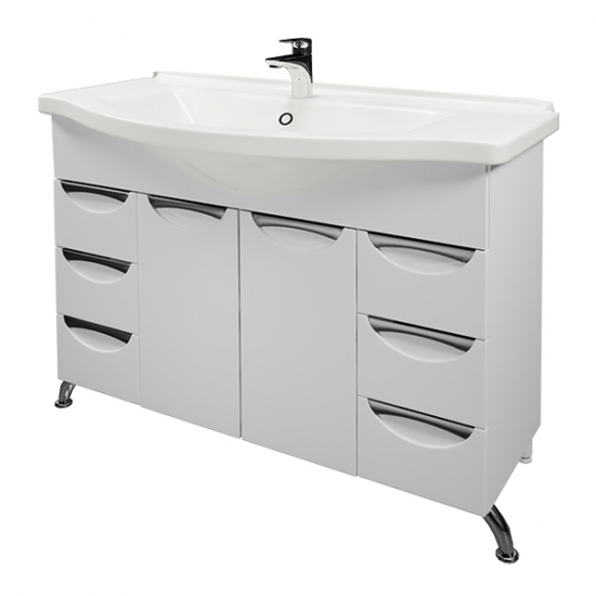 Тумба с раковиной MIRSANT Камилла 100 напольная, 2 двери 6 ящиков, раковина Эльбрус 100