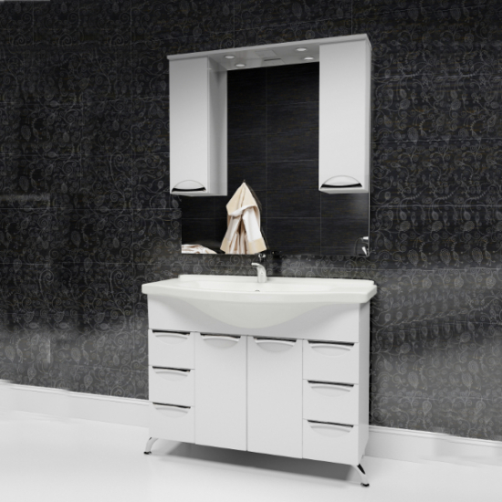 Тумба с раковиной MIRSANT Камилла 100 напольная, 2 двери 6 ящиков, раковина Эльбрус 100