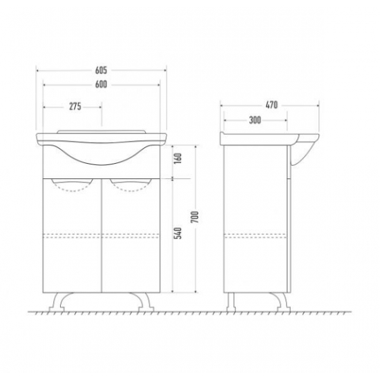 Тумба с раковиной MIRSANT Камилла 60 напольная, раковина Байкал 60