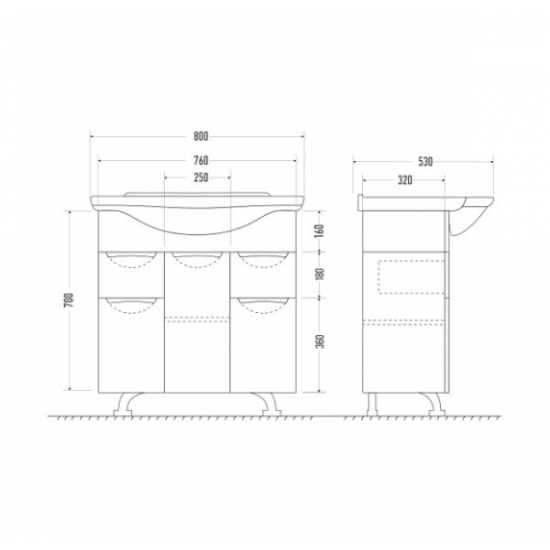 Тумба с раковиной MIRSANT Камилла 80 напольная, раковина Эльбрус 80