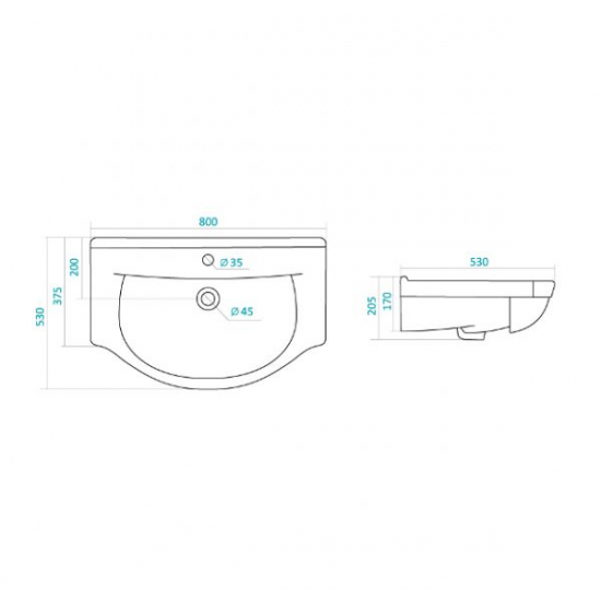 Тумба с раковиной MIRSANT Камилла 80 напольная, раковина Эльбрус 80