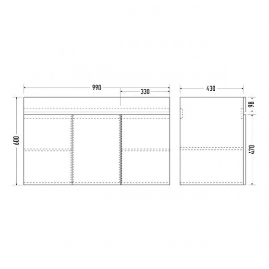 Тумба с раковиной MIRSANT Next 100  подвесная, 3 двери