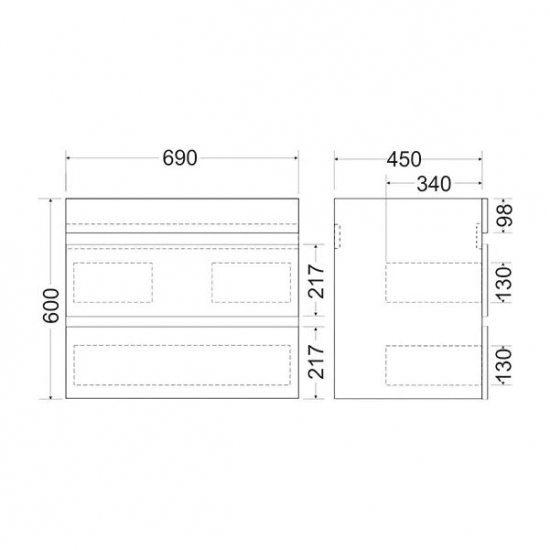 Тумба с раковиной MIRSANT Next 70/2 подвесная, 2 ящика, раковина Next 70