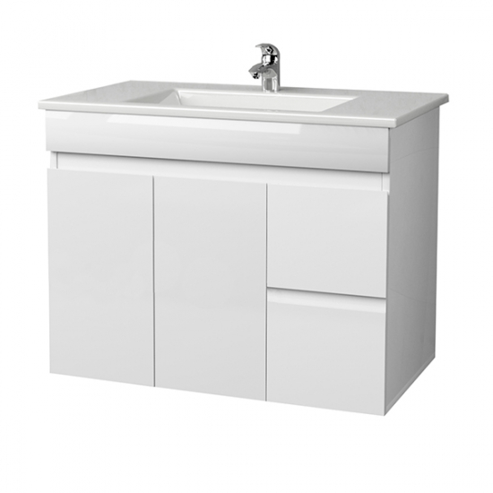 Тумба с раковиной MIRSANT Next 80/1 подвесная, 2 двери 2 ящика, раковина Next 80