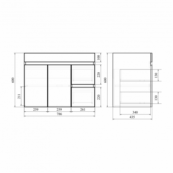 Тумба с раковиной MIRSANT Next 80/1 подвесная, 2 двери 2 ящика, раковина Next 80
