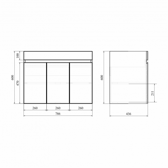 Тумба с раковиной MIRSANT Next 80 подвесная, 3 двери, раковина Premier