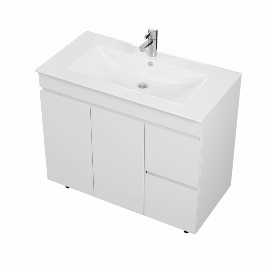 Тумба с раковиной MIRSANT Next 90 напольная, 2 двери 2 ящика, раковина Квадро 90