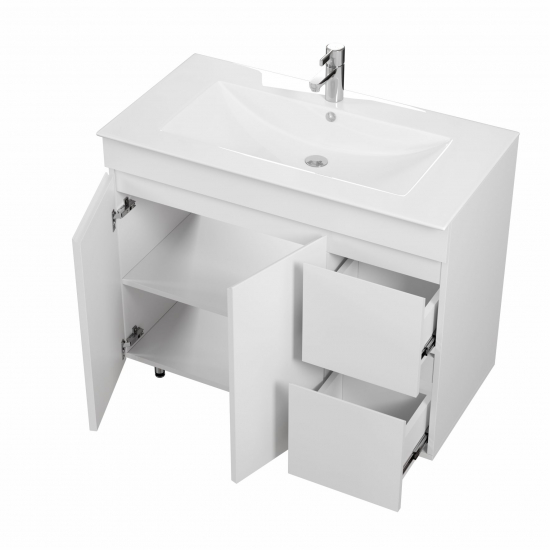 Тумба с раковиной MIRSANT Next 90 напольная, 2 двери 2 ящика, раковина Квадро 90