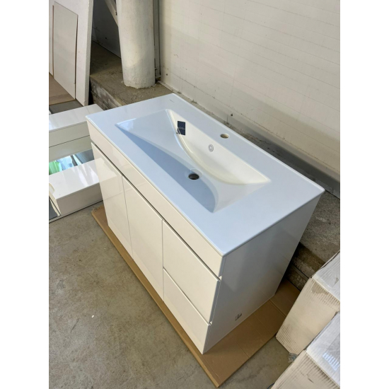 Тумба с раковиной MIRSANT Next 90 напольная, 2 двери 2 ящика, раковина Квадро 90