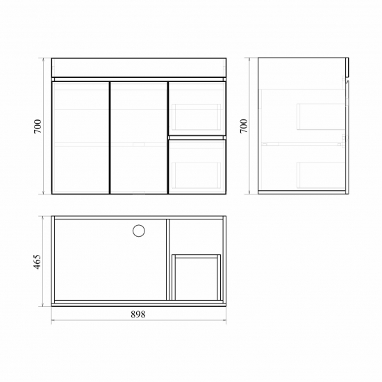 Тумба с раковиной MIRSANT Next 90 напольная, 2 двери 2 ящика, раковина Квадро 90