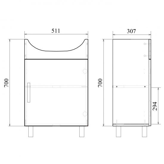 Тумба с раковиной MIRSANT Оптима 55 напольная, раковина Балтика 55