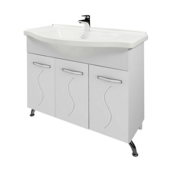 Тумба с раковиной MIRSANT Сандра 100/3 напольная, 3 двери, раковина Эльбрус 100