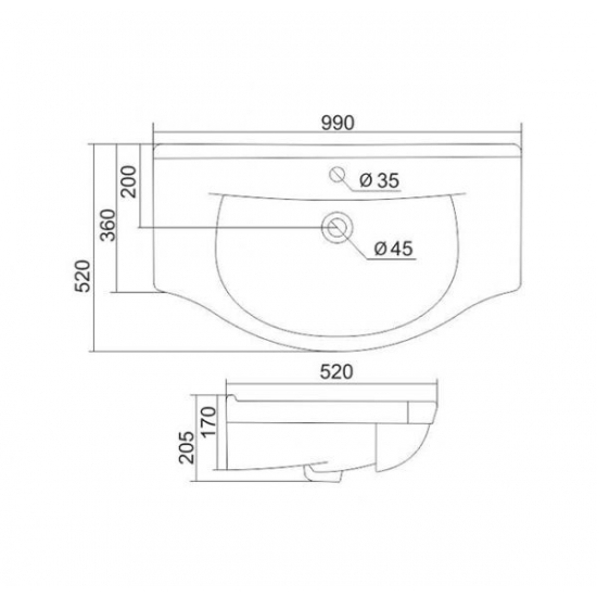 Тумба с раковиной MIRSANT Сандра 100 напольная, 2 двери 6 ящиков, раковина Эльбрус 100