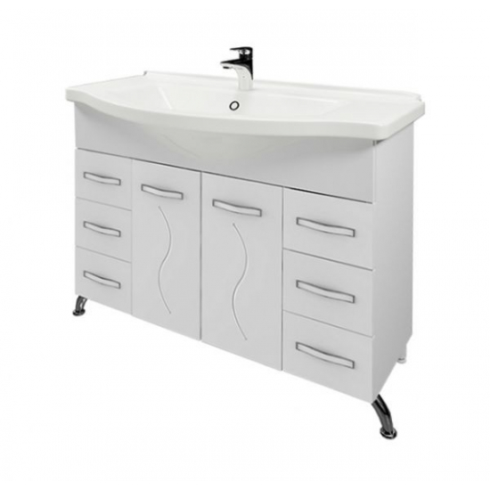 Тумба с раковиной MIRSANT Сандра 100 напольная, 2 двери 6 ящиков, раковина Эльбрус 100