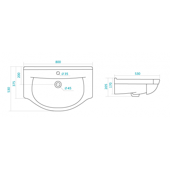 Тумба с раковиной MIRSANT Сандра 80 напольная, раковина Эльбрус 80