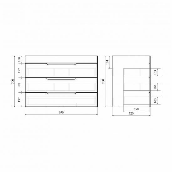 Тумба с раковиной MIRSANT Soho QUADRO 100 напольная, раковина Deep 100