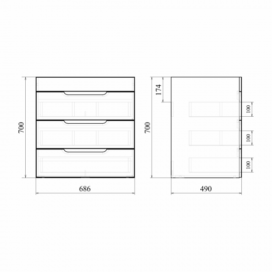 Тумба с раковиной MIRSANT Soho QUADRO 70 напольная, раковина Deep 70