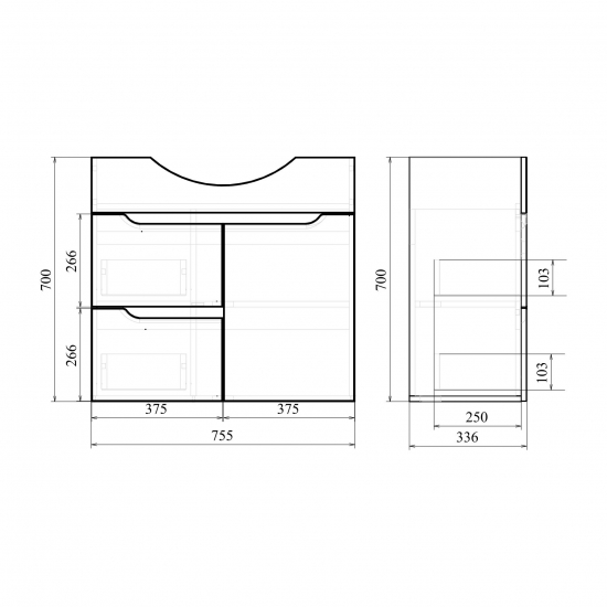 Тумба с раковиной MIRSANT Soho QUADRO 80 2ящ. 1дв. напольная, раковина Albatross 80