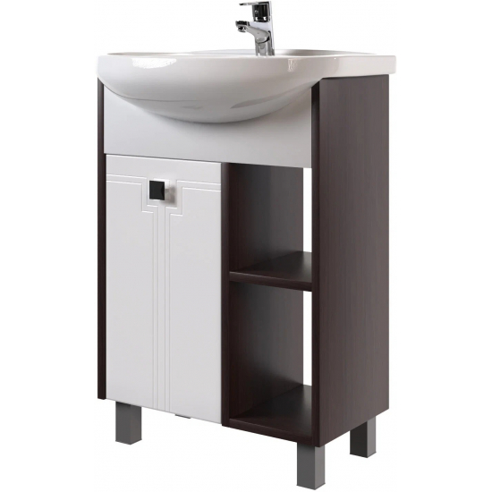 Тумба с раковиной MIXLINE Боско 65 напольная белая / венге, с раковиной Best 65