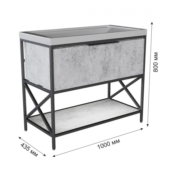 Тумба с раковиной MIXLINE Бруклин 100 напольная бетон, с раковиной Фостер 100