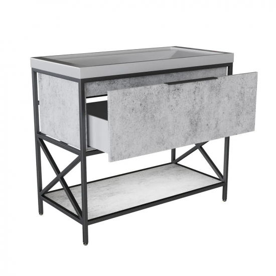 Тумба с раковиной MIXLINE Бруклин 100 напольная бетон, с раковиной Фостер 100