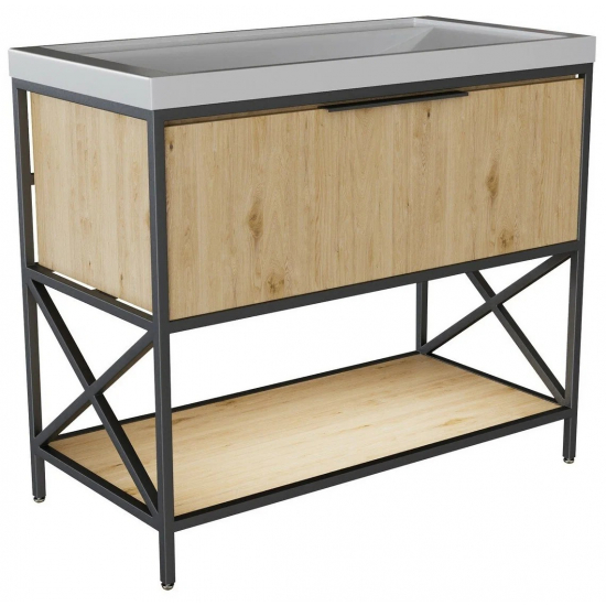 Тумба с раковиной MIXLINE Бруклин 100 напольная дуб бунратти, с раковиной Фостер 100