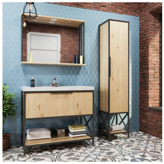 Тумба с раковиной MIXLINE Бруклин 100 напольная дуб бунратти, с раковиной Фостер 100