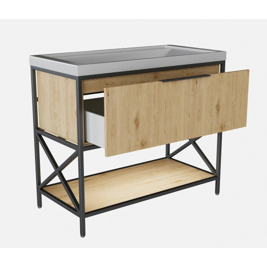 Тумба с раковиной MIXLINE Бруклин 100 напольная дуб бунратти, с раковиной Фостер 100