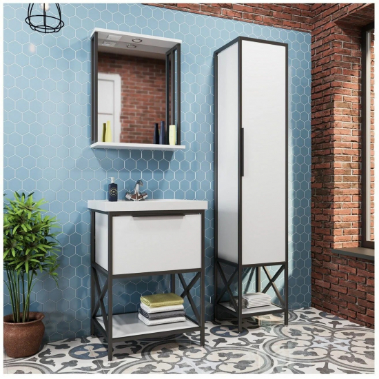 Тумба с раковиной MIXLINE Бруклин 60 напольная белая, с раковиной Fest 60