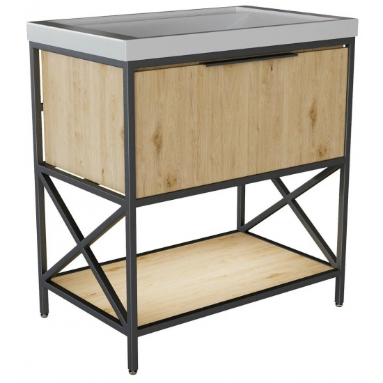 Тумба с раковиной MIXLINE Бруклин 80 напольная дуб бунратти, с раковиной Фостер 80