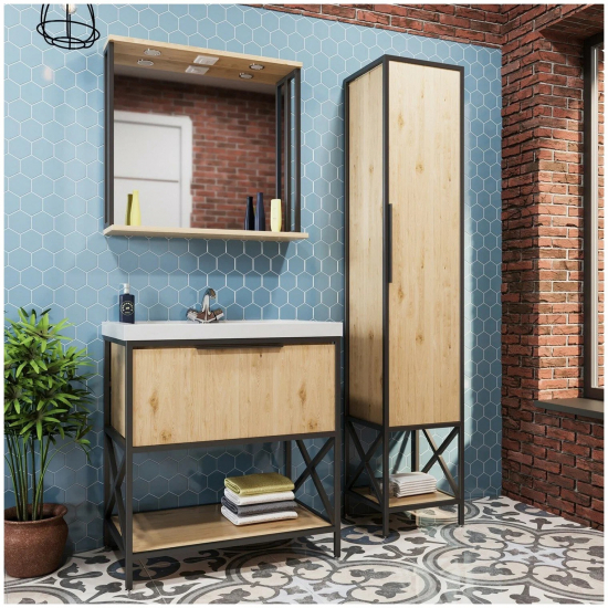Тумба с раковиной MIXLINE Бруклин 80 напольная дуб бунратти, с раковиной Фостер 80