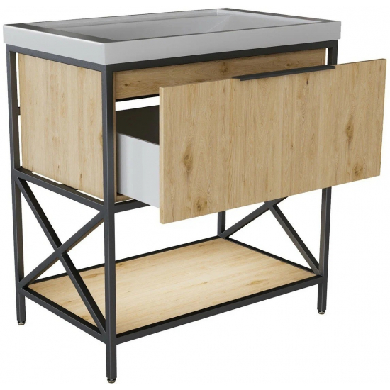 Тумба с раковиной MIXLINE Бруклин 80 напольная дуб бунратти, с раковиной Фостер 80