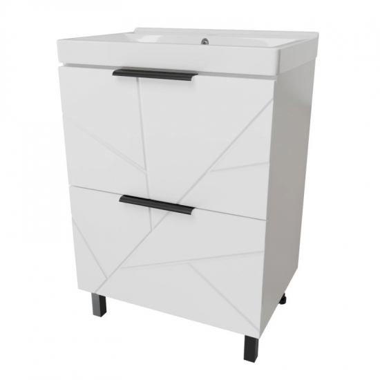 Тумба с раковиной MIXLINE Гранд 60 напольная белая, с раковиной Fest 60 