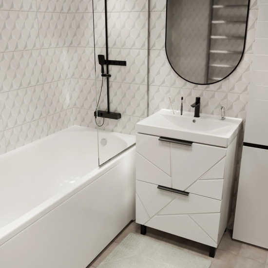 Тумба с раковиной MIXLINE Гранд 60 напольная белая, с раковиной Fest 60 