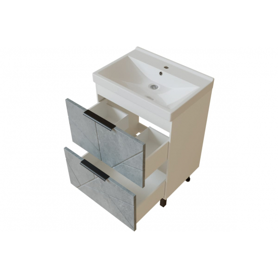 Тумба с раковиной MIXLINE Гранд 60 напольная бетон, с раковиной Fest 60 