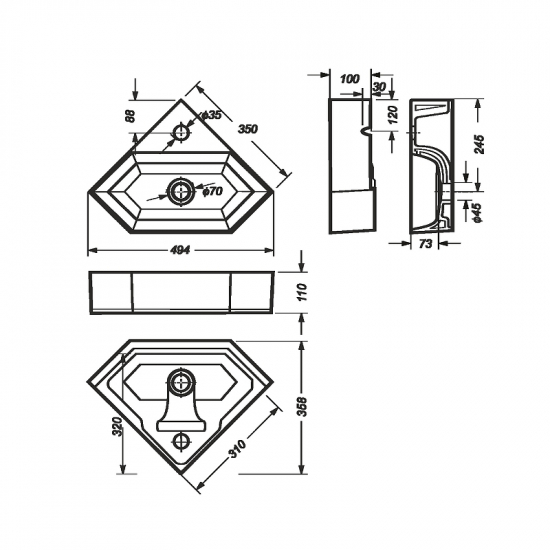 Тумба с раковиной MIXLINE Корнер универсальная белая, с раковиной Line угловая